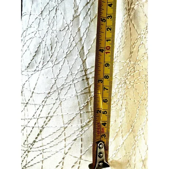 Designer White Fabric Drape Curtain One Panel Stitch Lines Abstract Pattern New